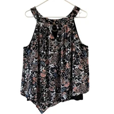 AB Studio Black Floral Sleeveless Blouse Size XL