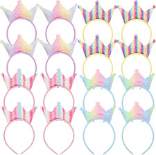16 Pack Crowns Headbands, Glitter Birthday Crown Party Decorations, Shiny Sequin