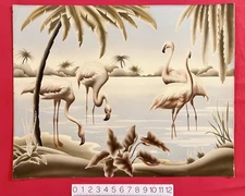 Vintage MCM Turner Flamingos HAND-EMBELLISHED Print 1950s Pink FLAMINGO TANGO