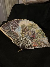 Spanish Fabric Folding Fan. 9 L. 19 Open. Plastic Guards.