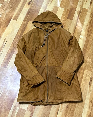Jacqueline Ferrar Brown Suede leather Hooded Full Zip Quilted Lined jacket L - product listing photo