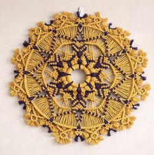 Macrame Mandala Wall Hanging 23" Yellow Purple Boho Decor Handmade