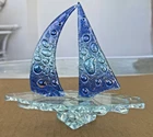 Sailboat Blue Handblown Glass VTG. Diffusione Made in Italy 7"x 6" Murano Style