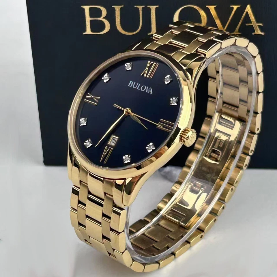 Bulova 97D108 Diamond Black Dial Gold Bracelet Classic Men's Quartz Watch 40mm - Image 2 of 4