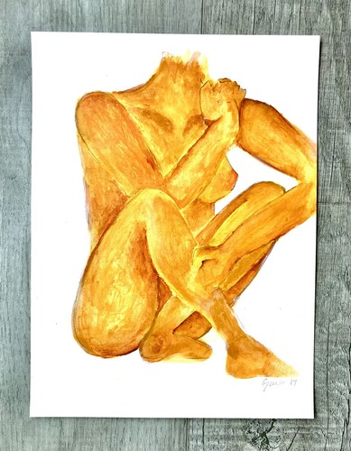 Italian Watercolor 12" Siediti Seated Female Body Elegant Pose Art Woman Lady - Picture 2 of 5