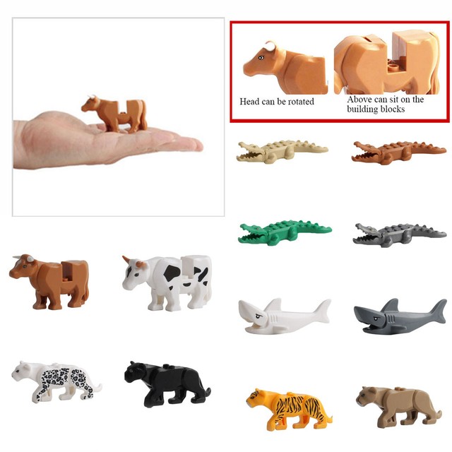 12PCS Crocodile Tiger Cow Buildable Model Kids Animal Building Block Fit LEGO