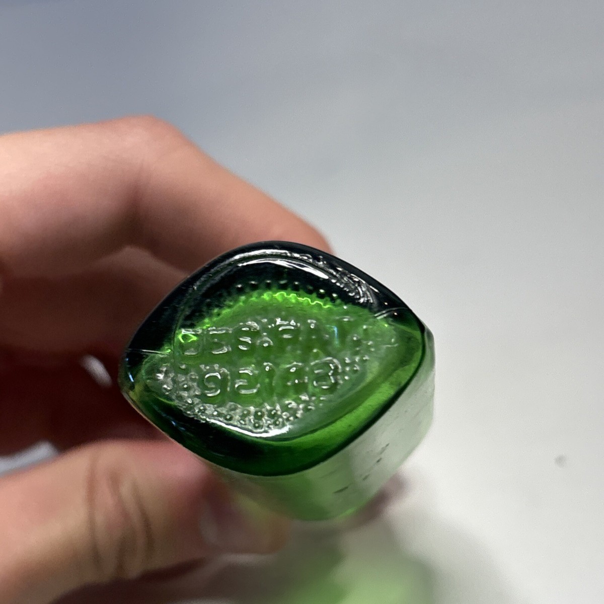 1940's VINTAGE GREEN GLASS MEDICINE Bottle DES PAT. 92148 - OWENS