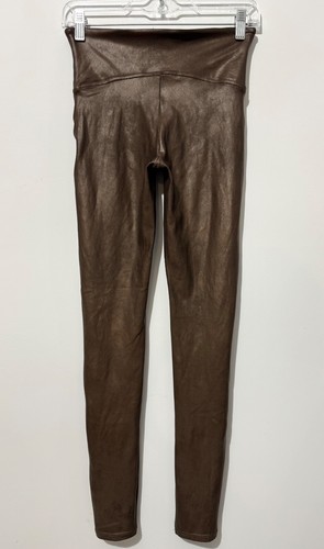 SPANX Faux Leather Leggings Womens M Brown High Rise Full Length Elastic Waist - Picture 2 of 8
