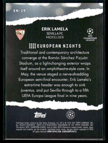 2023-24 Topps Competiciones de Clubes UEFA #ES-29 Erik Lamela Noches Europeas - Imagen 2 de 2