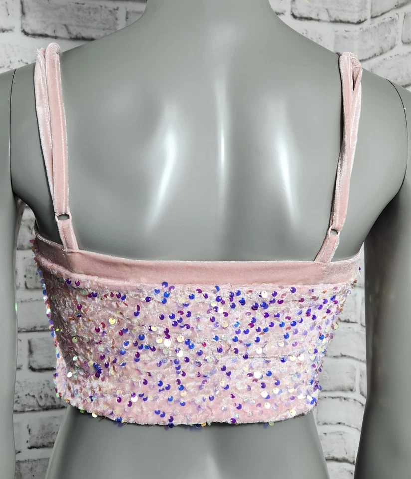 Top Allegra K Cami Para Mujer XS Rosa Claro Terciopelo Lentejuelas Corturas de Espagueti Foto 3 de 4