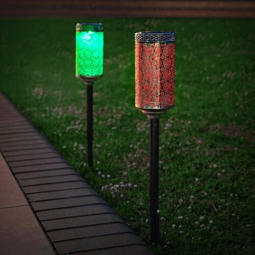 2 PACK | Solar Warm White & Colour Changing Moroccan Outdoor Garden Stake Lights - Afbeelding 1 van 13