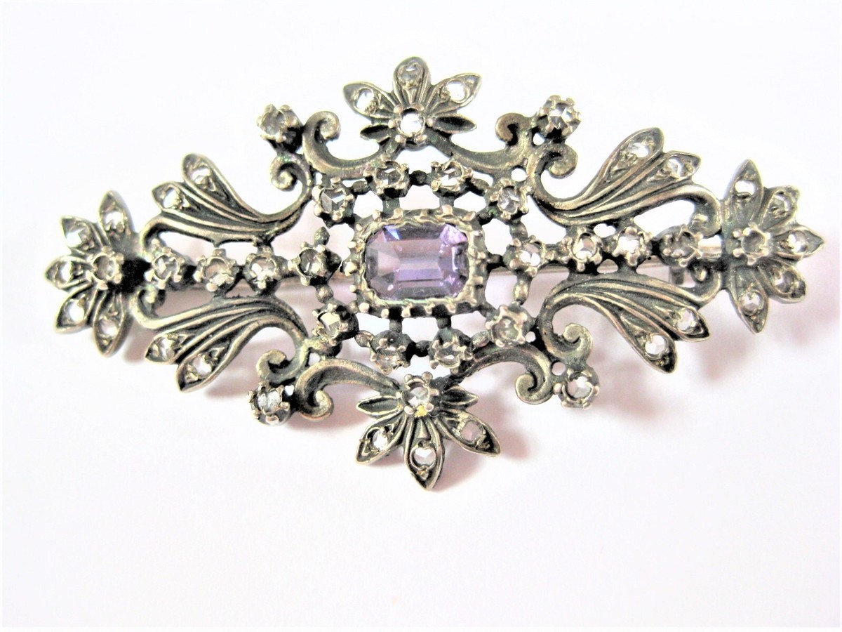 Antike Brosche Silber mit Ametyst, 8,88 g