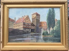 Impressionist Houses At River City Nuremberg Henkersteg Watercolour K Wendlich