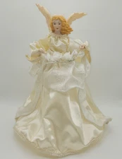 Vintage 14" Acrylic Angel Christmas Tree Topper Holly Tree Cardboard Cone Bottom