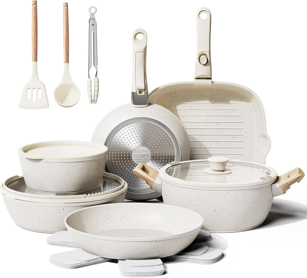19 Pcs Pots and Pans Set Non Stick Ceramic Cookware Set with Removable Handles,
