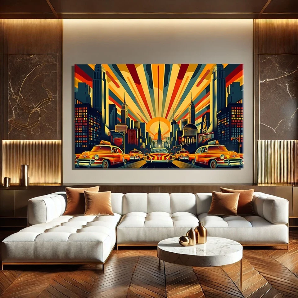 Arte de pared del horizonte de Nueva York lienzo pintura Art Deco impresión enmarcada de colección Foto 2 de 4