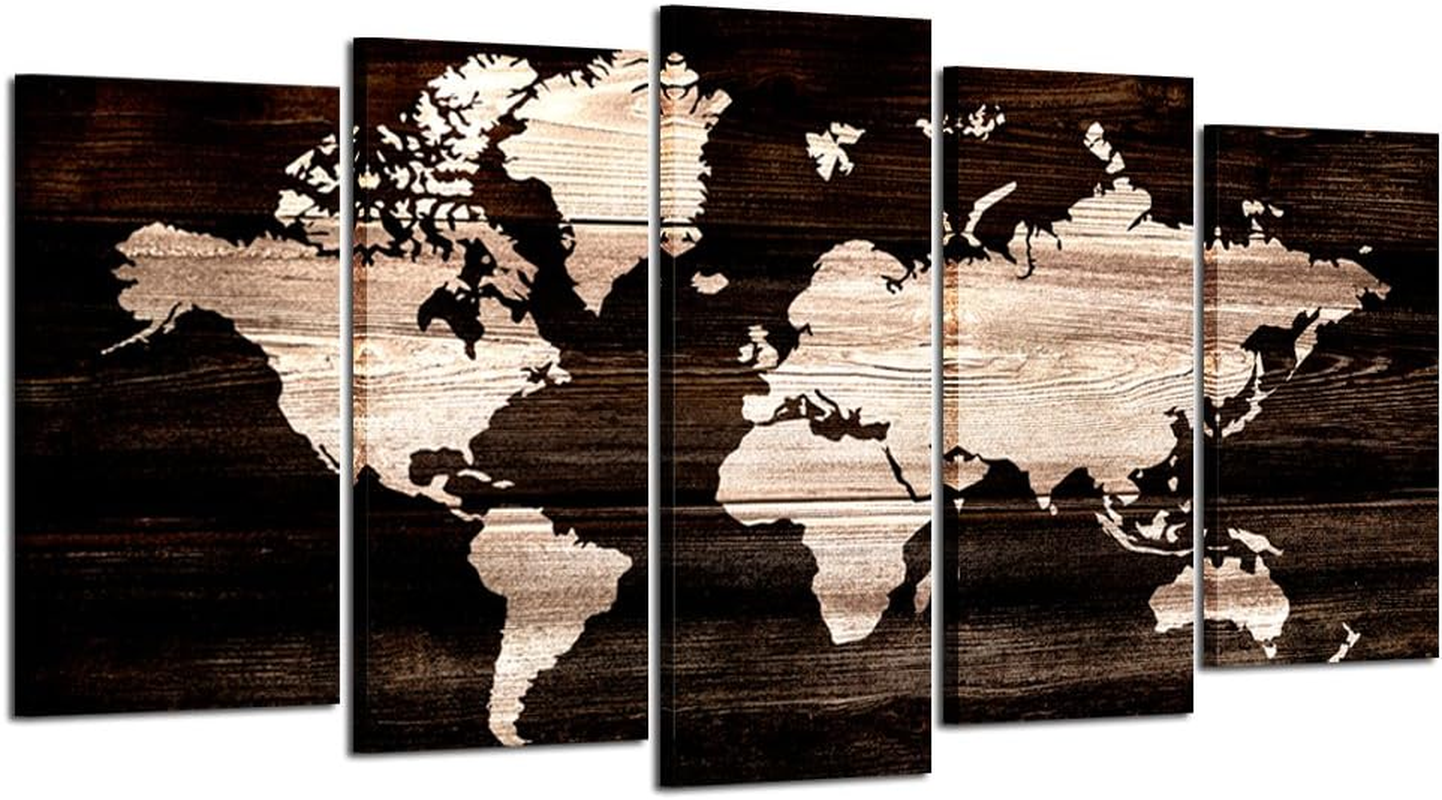 - Modern Abstract Wall Art World Map Canvas Painting Vintage Style Picture Print