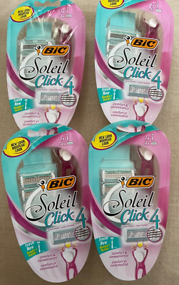 4x BIC Soleil Click4 Women's Razors, 1 Handle + 4 Cartridges Per Package