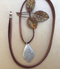 NEW Sundance Charm Necklace leather brown cord handmade artisan silver jewelry