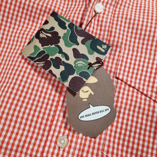 Bape A Bathing Ape Size S Gingham Check Button Down Shirt Pocket Long Sleeve - Picture 6 of 20