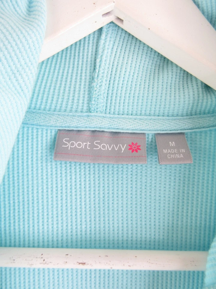 Aqua 蓝色罗纹连帽衫女式 M 卫衣夹克全拉链长袖长高 — 第 4/4 张图片