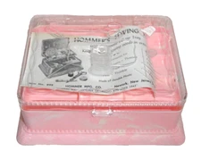 NOS Vintage Hommers Sewing Box ~ New w/Paper ~ Pink Plastic ~ Folding Hinged
