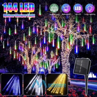 Solar Meteor Shower Lights Waterproof Light Tube String Garden Outdoor Decor USA