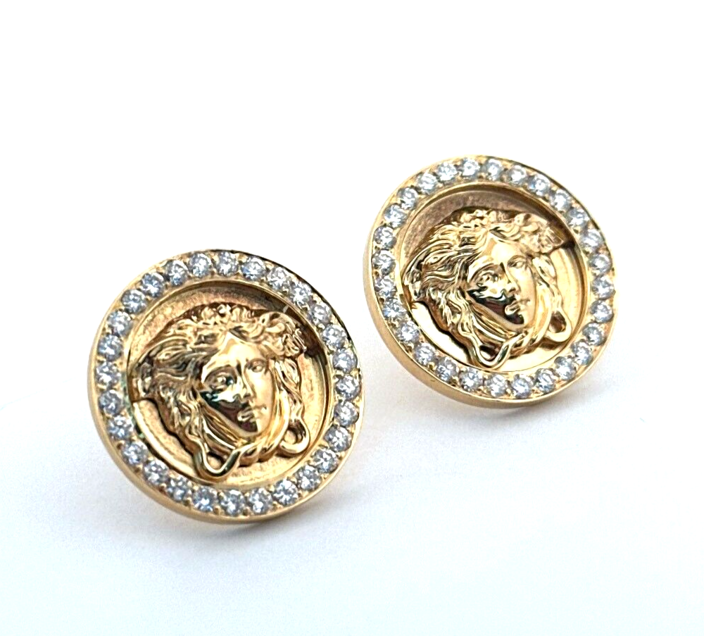 Gianni Versace 18K Yellow Gold & Diamond Medusa Head Earrings | eBay