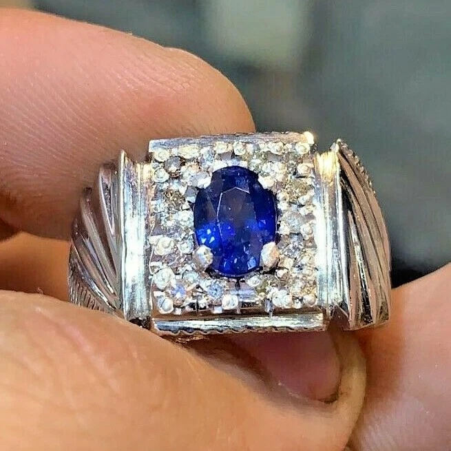 7 Ratti Certified Blue Sapphire Ring Nilam Neelam Stone Silver Ring Men &  Women | eBay