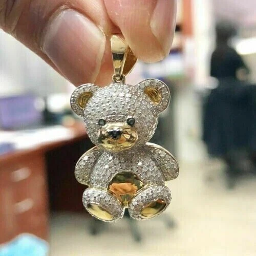 1.80Ct Round Cut Moissanite Beby Teddy Bear Charm Pendant 14k