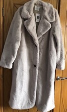 Bnwt Primark Soft Plush Lined Faux Fur Coat Beige Dark Cream Size M Uk 12-14