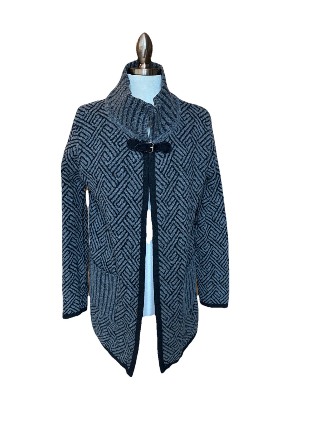 Wool Blend Long Line Geometric Patterned Open Fro… - image 1