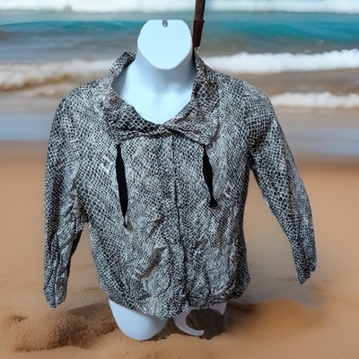 Chico's 2/L Snakeskin Print Nylon Windbreaker Jacket Snaps LS Lightweight Chic