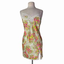 Victoria's Secret Floral Satin Lace Chemise Slip Dress Coquette Nightgown Large