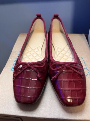 J.McLaughlin Women's Burgundy Croc Bow Ballet Flats Slip On Leather US 9.5
