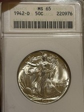 1942 D Walking Liberty Half Old ANACS Soapbox MS 65