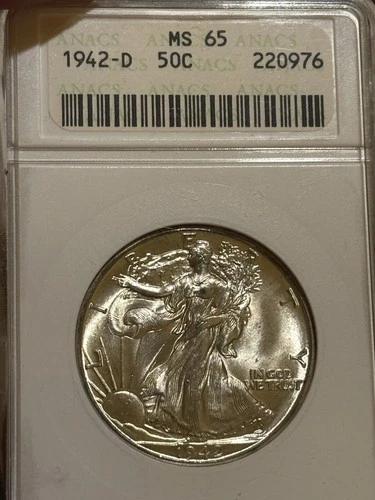 1942 D Walking Liberty Half Old ANACS Soapbox MS 65