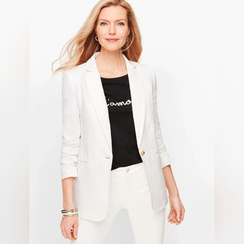Talbots Classic Linen Blazer - White Classic Woman Size 22W - Image 3 of 4