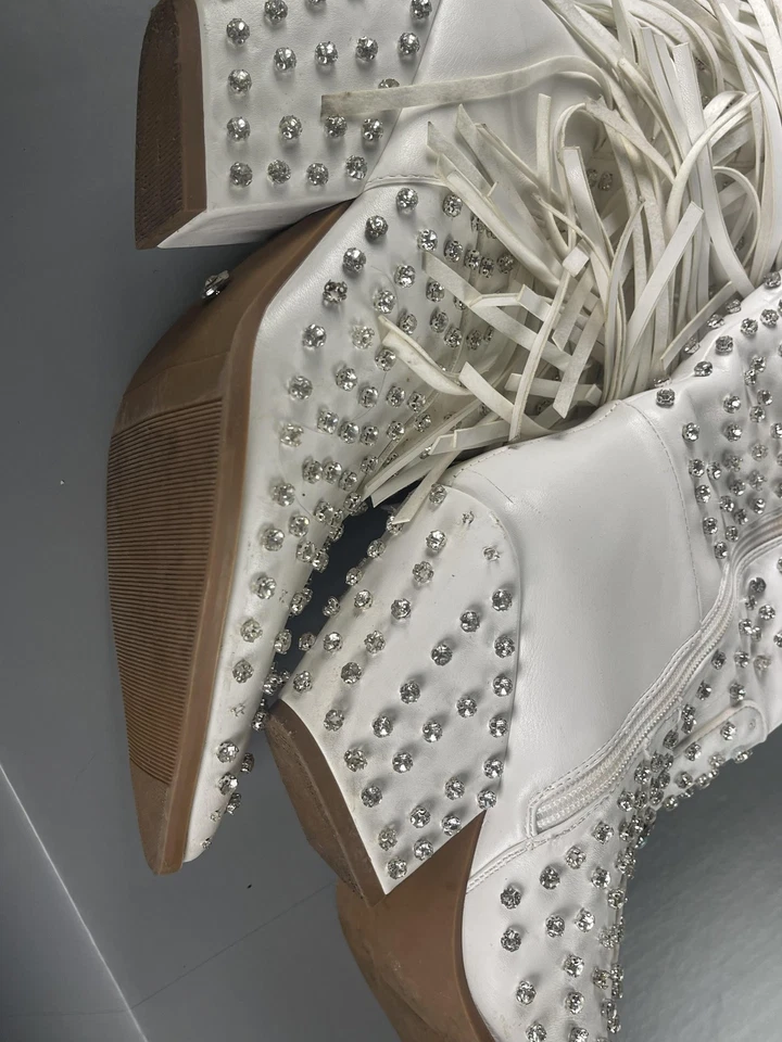 Botas Azalea Wang Bennett para mujer talla 7 altas flecos occidentales estrás tachonadas Foto 2 de 4