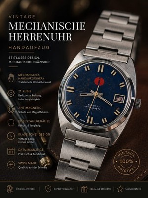 Herrenuhr Super 21 Handaufzug Retro Style Swiss Made Armbanduhr Läuft Genau 35mm