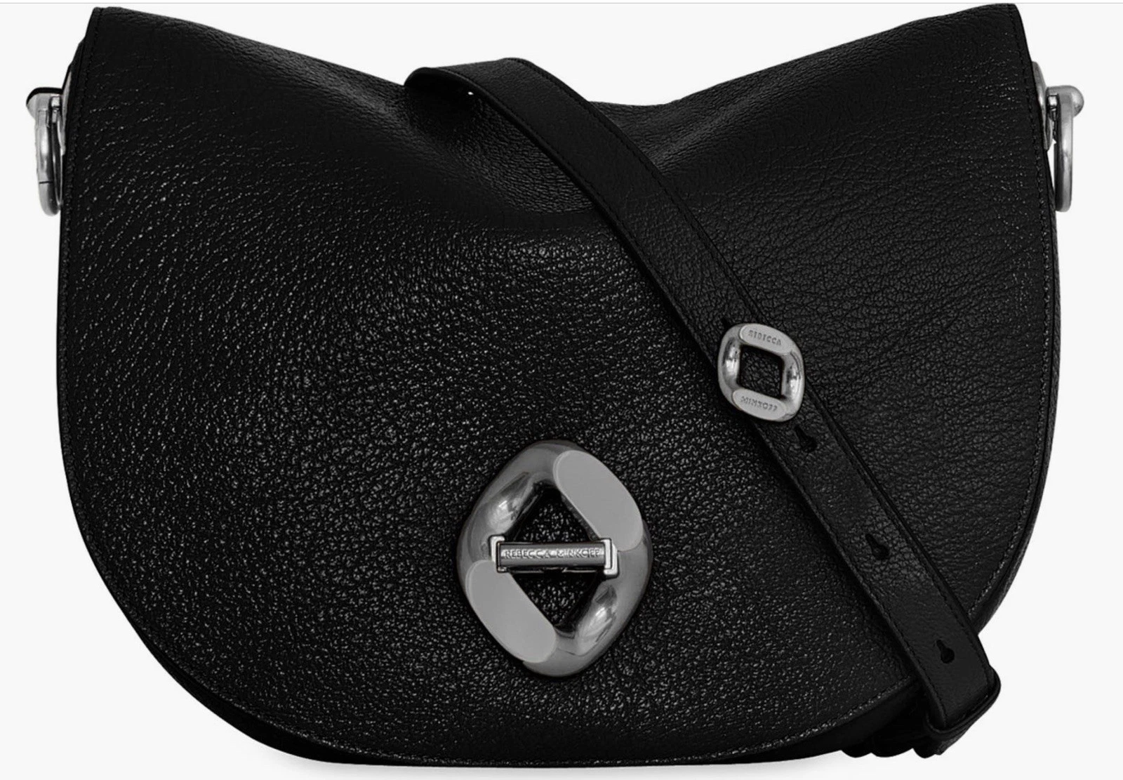 Gorgeous Designer Rebecca Minkoff Large G Saddle Black Pebbled Leather Handbag