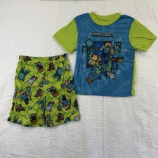 Minecraft Pajama Set Youth Size 8 Green Steve Alex Underwater Short Sleeve