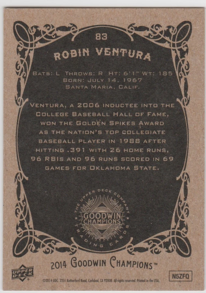 2014 Upper Deck Goodwin Champions #83 Robin Ventura - Image 2 of 2
