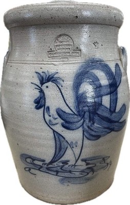 VINTAGE HUGE ROWE POTTERY ROOSTER CROCK W/ LID