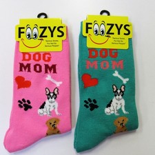 2 Pairs Foozys Dog Mom print Women's Novelty Fun Socks Gift 1 Pink 1 Green
