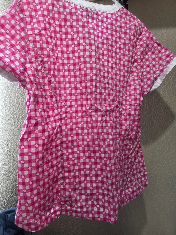 Rampage Medical Apparel Pink Seersucker Checkered Scrub Top Women's Large - Image 4 of 4