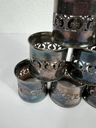 Set of 11 VTG Silver Plated Italian Pierced FLEUR-DE-LIS Napkin Rings PM ITALY - Picture 6 of 11