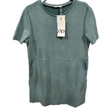 NWT ZARA Short Sleeve Soft Faux Suede Large Shift Dress Green