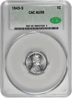 1943 S 1C Lincoln Steel Wheat Cent CAC Graded AU 58 in New Holder Pop 3