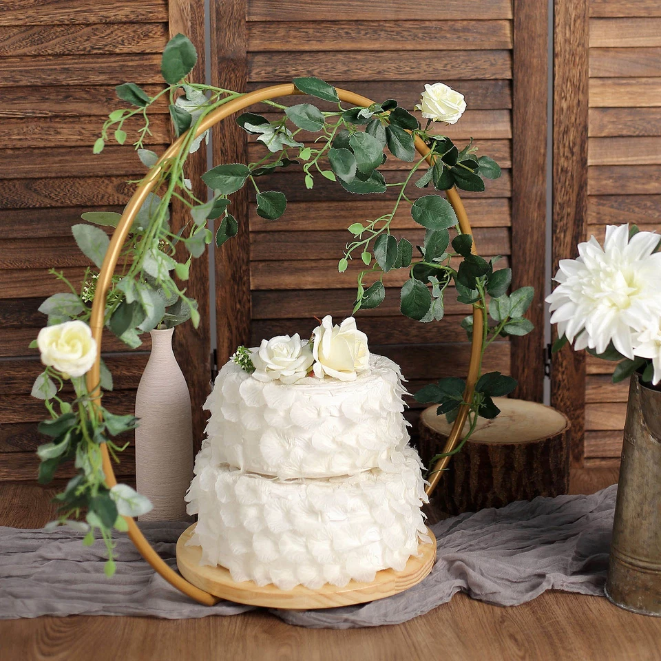 OURO 20" Madeira com Arco de Metal Geométrico Redondo SUPORTE PARA BOLOS Decorações de Eventos de Festa - Imagem 4 de 4